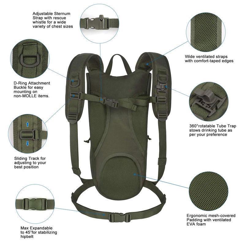 Unigear Tactical Hydration Packs Backpack 1050D with 3L Water Bladder, Thermal Insulation Pack Keeps Liquid Cool up to 4 Hours for Hiking, Cycling, Hunting and Climbing (Green) - Image 3